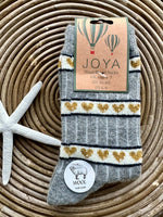 Load image into Gallery viewer, lusciousscarves Joya Wool Blend Ladies Socks , Grey with Mustard Hearts Design 4-7
