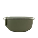 Load image into Gallery viewer, lusciousscarves Khaki Green Italian leather Bum Bag / Chest Bag / Sling Bag
