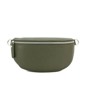lusciousscarves Khaki Green Italian leather Bum Bag / Chest Bag / Sling Bag