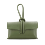 Load image into Gallery viewer, lusciousscarves Khaki Green Italian Leather Clutch Bag , Evening Bag with Loop Handle
