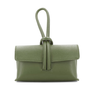 lusciousscarves Khaki Green Italian Leather Clutch Bag , Evening Bag with Loop Handle