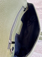 Load image into Gallery viewer, lusciousscarves Khaki Green Italian Leather Clutch Bag with Loop Handle
