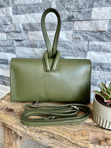 lusciousscarves Khaki Green Italian Leather Clutch Bag with Loop Handle