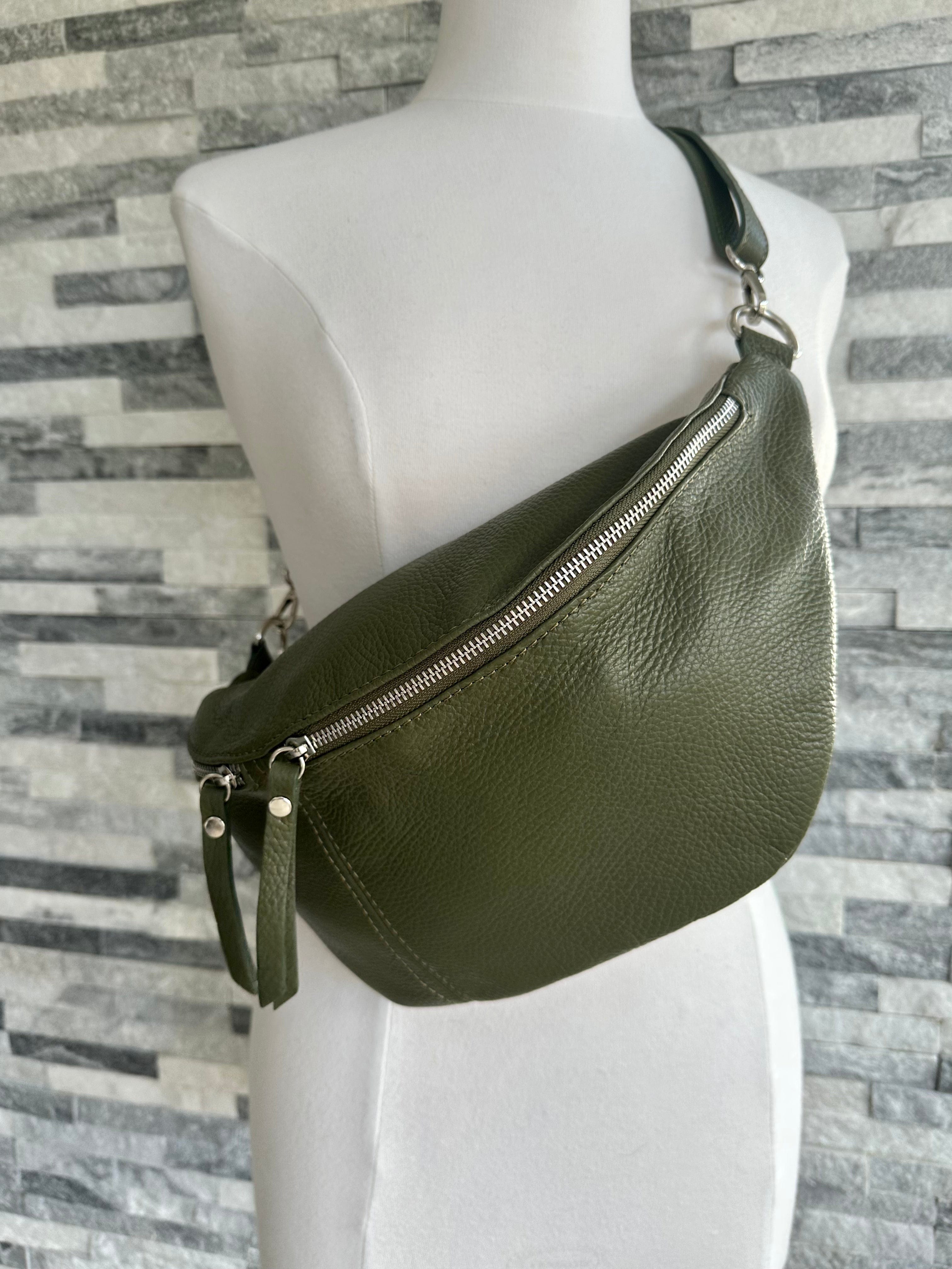 Green leather sling bag best sale