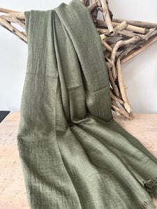 lusciousscarves Khaki Green Plain Light Weight Cotton Blend Summer Scarf , Wrap, Shawl 26 Colours Available