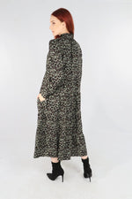 Load image into Gallery viewer, lusciousscarves Khaki Leopard Print Ruffle Grandad Collar Tiered Dress
