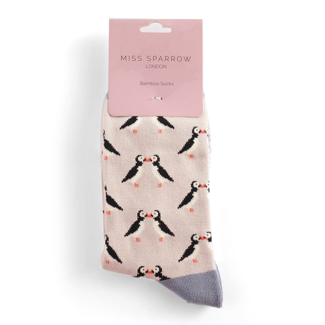 lusciousscarves Kissing Puffins Design Bamboo Socks Ladies Miss Sparrow Silver Grey
