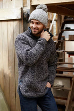 Load image into Gallery viewer, lusciousscarves L/XL Pachamama Donegal Half Zip Charcoal, Hand knitted, Fair trade.
