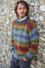 Load image into Gallery viewer, lusciousscarves L/XL Pachamama Mens Vancouver Stripey Sweater Jumper, Hand Knitted
