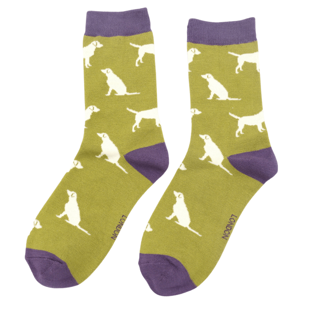 lusciousscarves Labrador Bamboo Socks Ladies Miss Sparrow Green