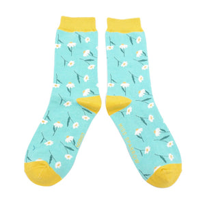lusciousscarves Ladies Aqua Blue Bamboo Socks with a Daisy Design, Miss Sparrow