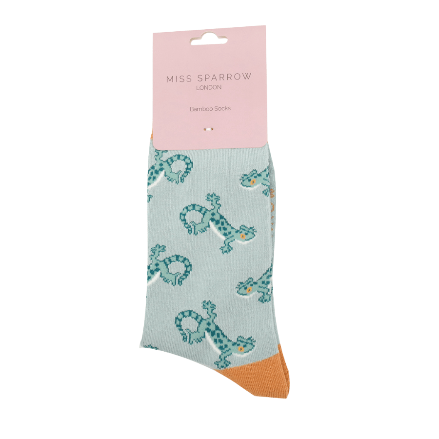 lusciousscarves Ladies Bamboo Miss Sparrow Socks, Lizards Design , Duck Egg