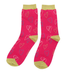 lusciousscarves Ladies Bamboo Socks, Miss Sparrow, Hearts Design, Red