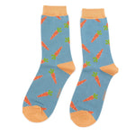 Load image into Gallery viewer, lusciousscarves Ladies Bamboo Socks with Carrots Design, Miss Sparrow Denim.
