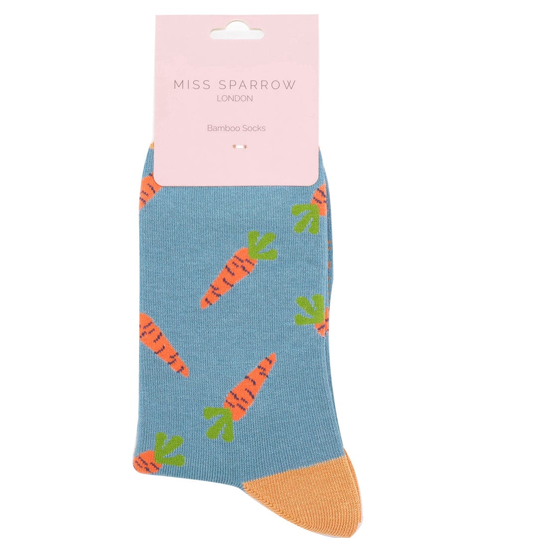lusciousscarves Ladies Bamboo Socks with Carrots Design, Miss Sparrow Denim.