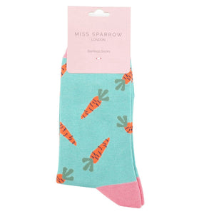 lusciousscarves Ladies Bamboo Socks with Carrots Design, Miss Sparrow Duck Egg
