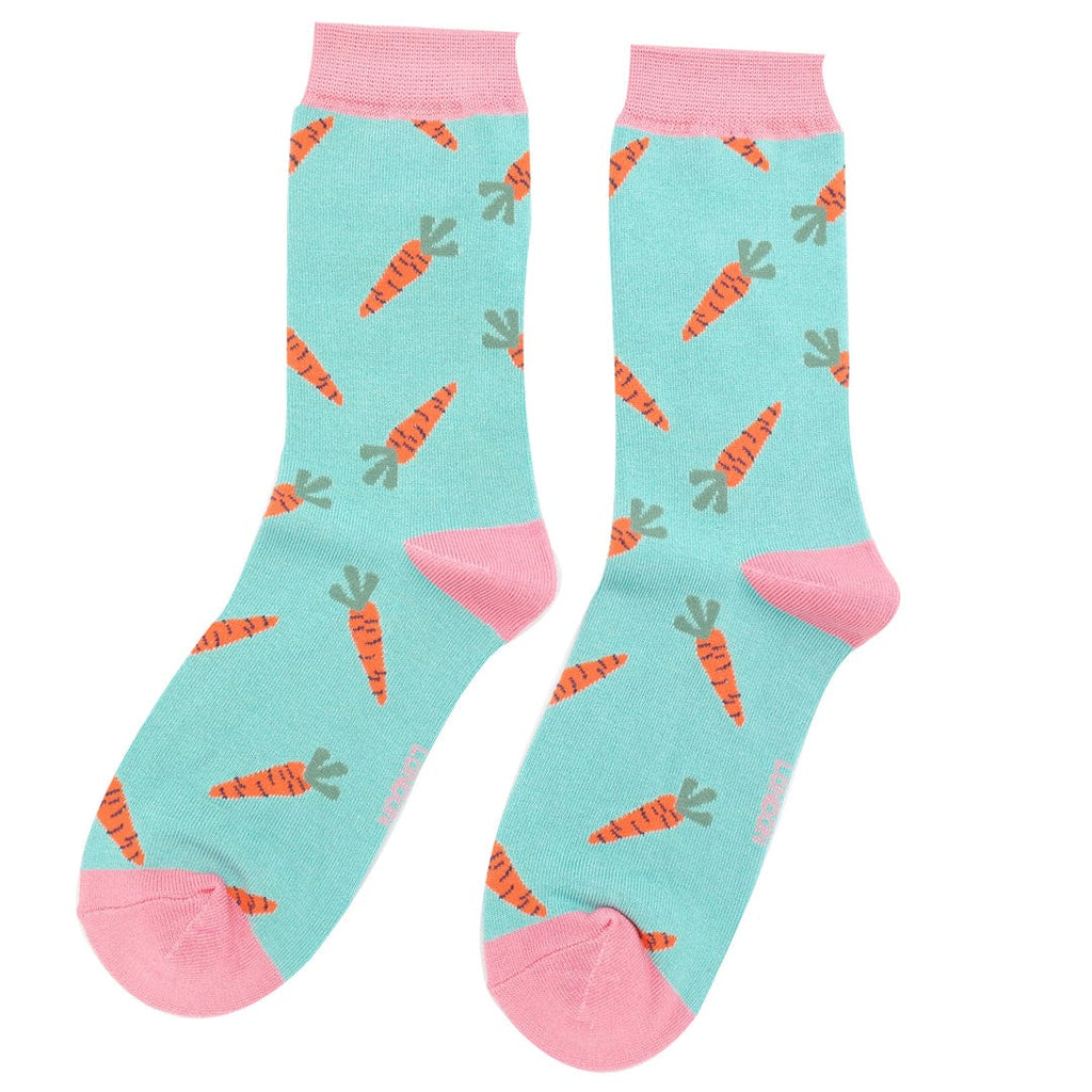 lusciousscarves Ladies Bamboo Socks with Carrots Design, Miss Sparrow Duck Egg