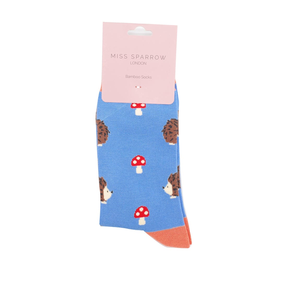 lusciousscarves Ladies Bamboo Socks with Hedgehogs and Toadstools Design , Miss Sparrow Blue