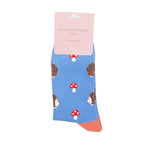 Load image into Gallery viewer, lusciousscarves Ladies Bamboo Socks with Hedgehogs and Toadstools Design , Miss Sparrow Blue
