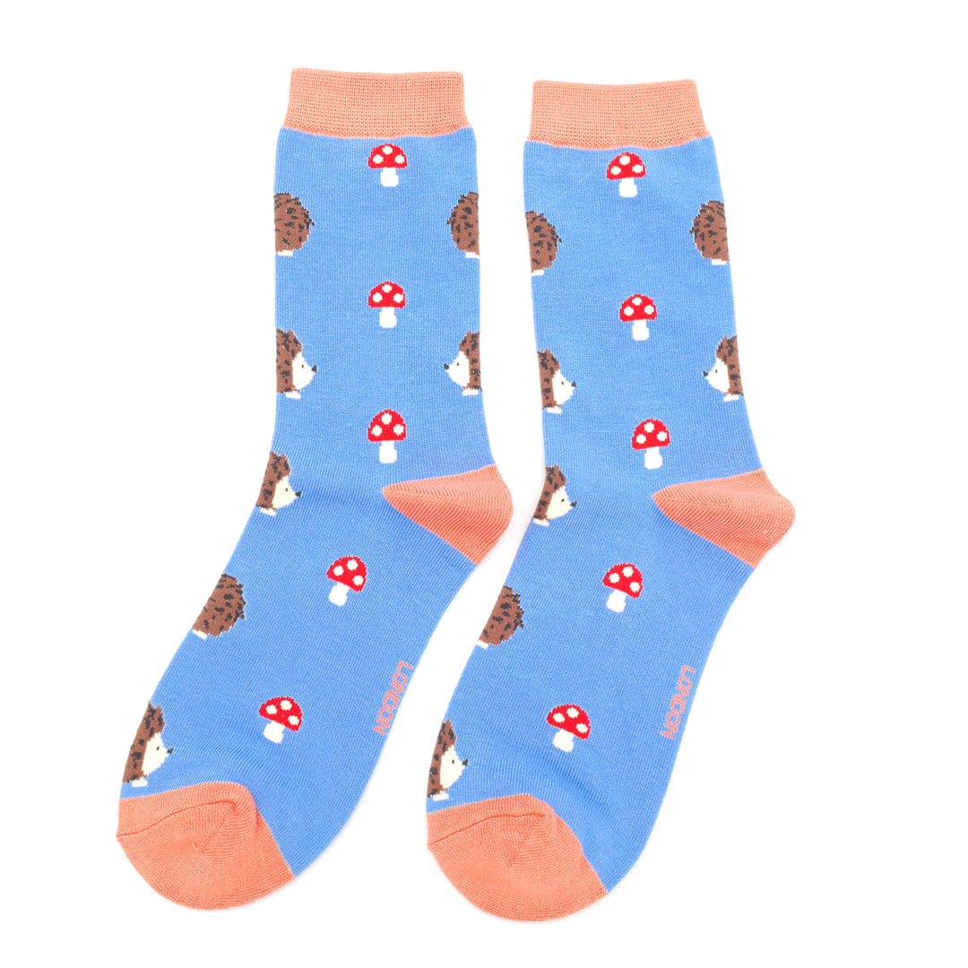 lusciousscarves Ladies Bamboo Socks with Hedgehogs and Toadstools Design , Miss Sparrow Blue