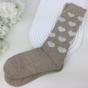 lusciousscarves Ladies Beige Wool Blend Long Socks with Hearts Design, 4-8