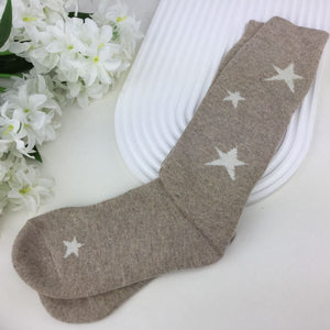 lusciousscarves Ladies Beige Wool Blend Long Socks with Stars Design, 4-8