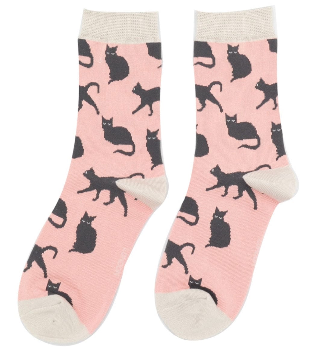 lusciousscarves Ladies Black Cats Bamboo Socks , Miss Sparrow, Pink