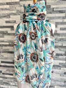 lusciousscarves Ladies Blue and Turquoise Sunflowers Design Scarf.