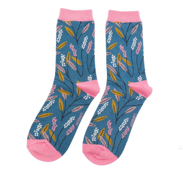 Ladies Blue Bamboo Socks with a Berry Branches Design, Miss Sparrow ...