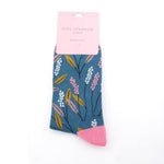 Load image into Gallery viewer, lusciousscarves Ladies Blue Bamboo Socks with a Berry Branches Design, Miss Sparrow
