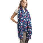 Load image into Gallery viewer, lusciousscarves Ladies Blue Scarf with Pink and Grey Leaves
