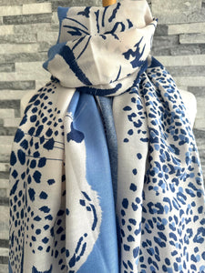 lusciousscarves Ladies Blue Tiger and Leopard Print Scarf.