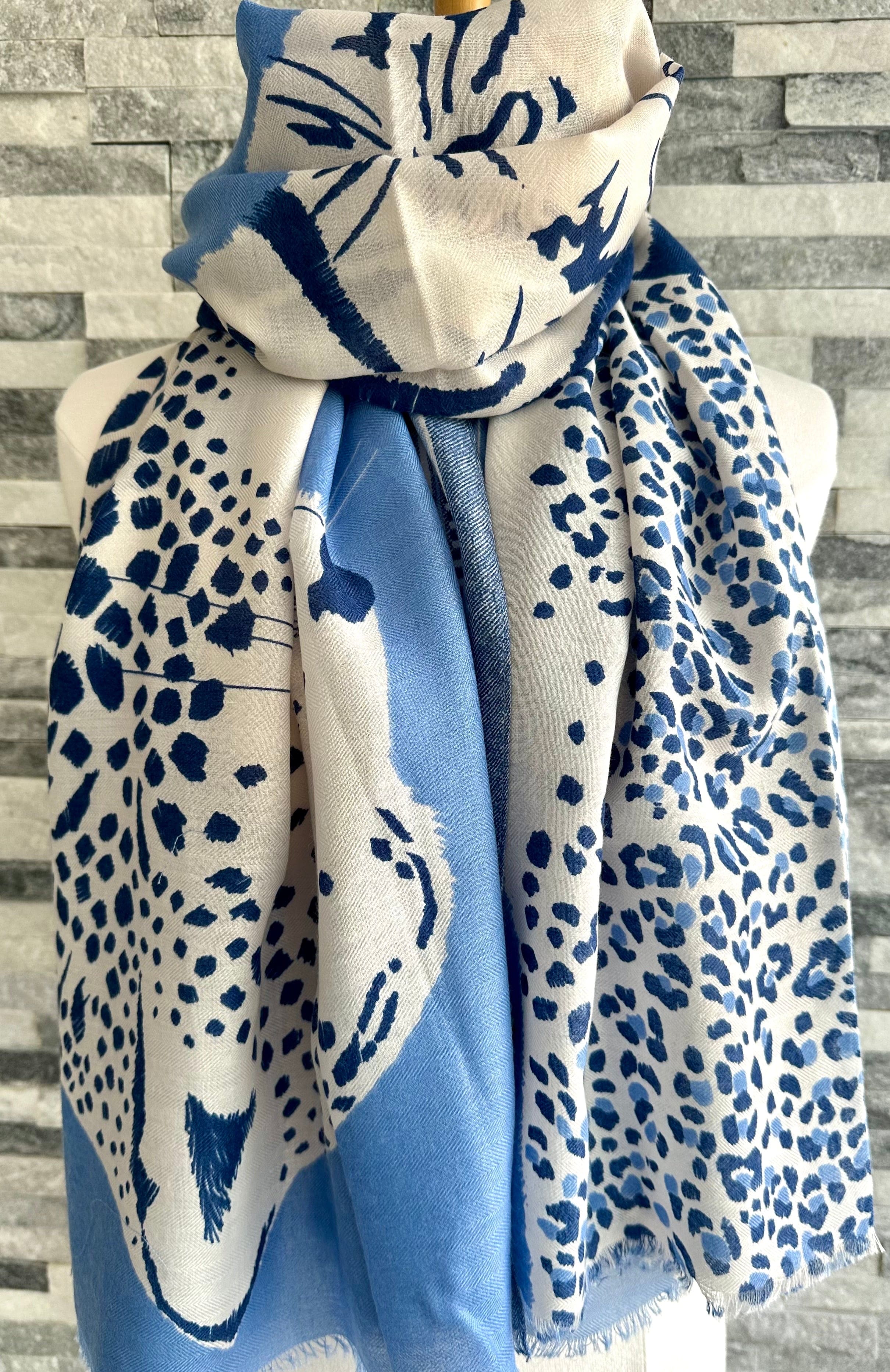 lusciousscarves Ladies Blue Tiger and Leopard Print Scarf.