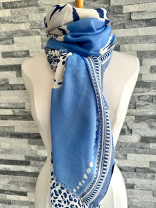 lusciousscarves Ladies Blue Tiger and Leopard Print Scarf.