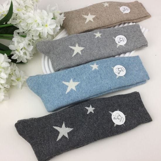 lusciousscarves Ladies Blue Wool Blend Long Socks with White Stars Design 4-8