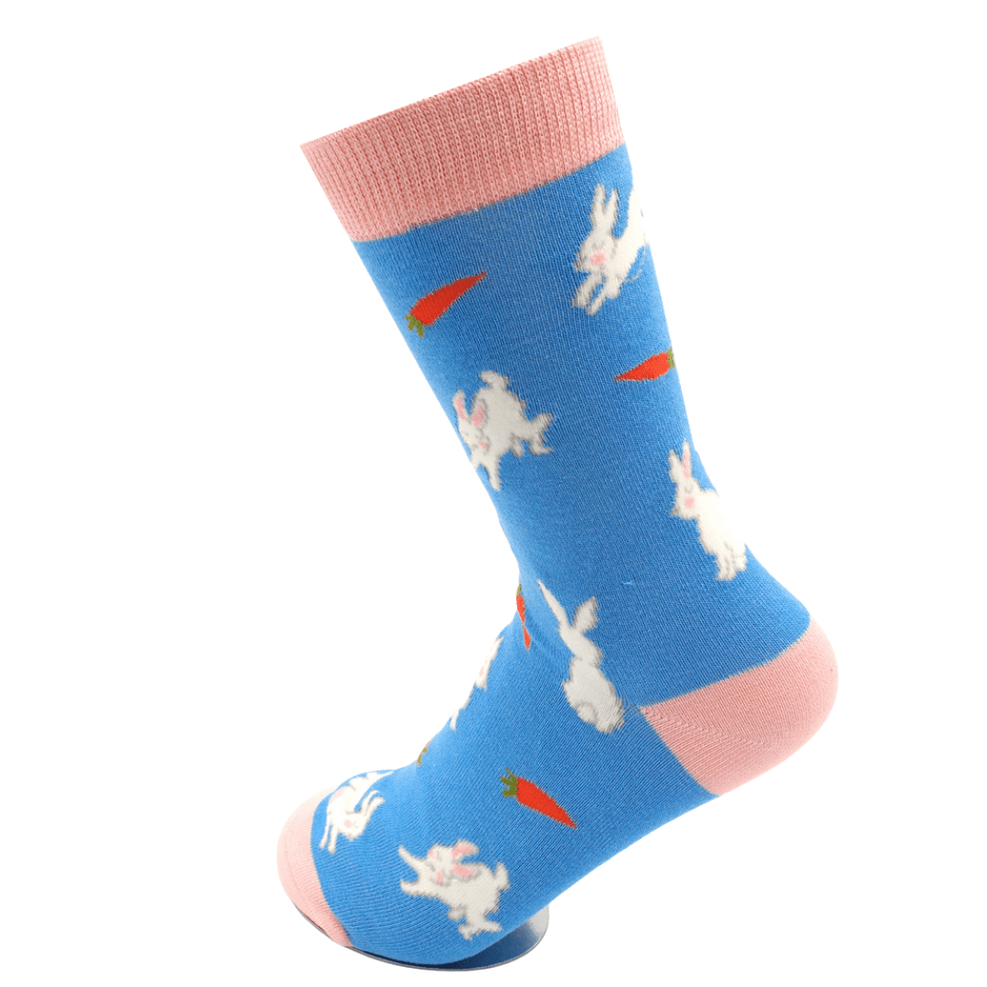 lusciousscarves Ladies Bunny Rabbits and Carrots Bamboo Socks, Miss Sparrow, Blue