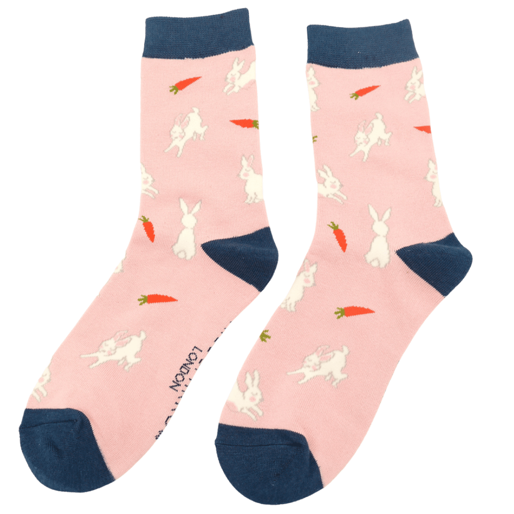 lusciousscarves Ladies Bunny Rabbits and Carrots Bamboo Socks, Miss Sparrow, Pink