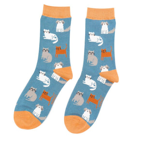 lusciousscarves Ladies Cats Bamboo Socks, Miss Sparrow Blue