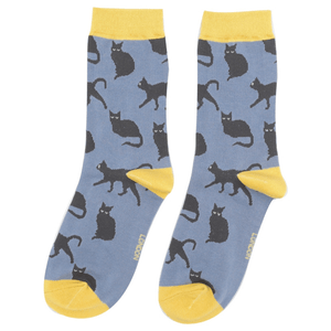 lusciousscarves Ladies Cats Bamboo Socks, Miss Sparrow Blue