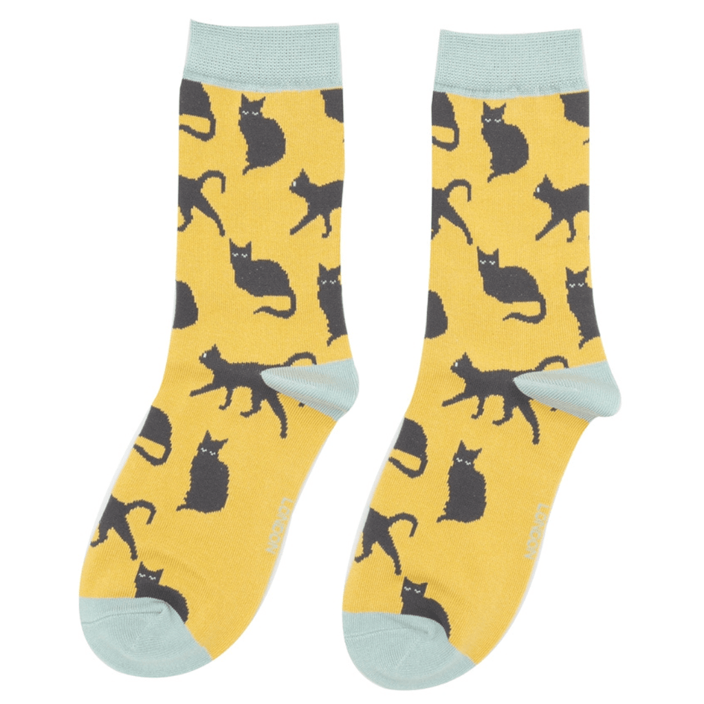 lusciousscarves Ladies Cats Bamboo Socks, Miss Sparrow Yellow