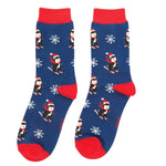 Load image into Gallery viewer, lusciousscarves Ladies Christmas Penguins Design Bamboo Socks - Blue
