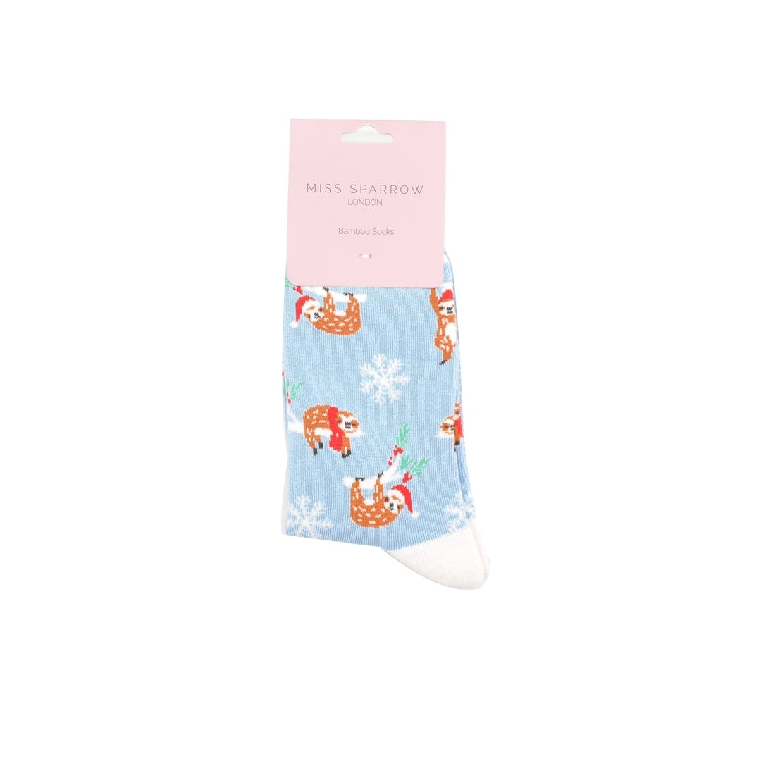 lusciousscarves Ladies Christmas Sloths Design Bamboo Socks - Blue