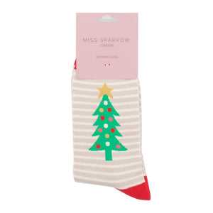 lusciousscarves Ladies Christmas Tree Design Bamboo Socks - Pale Grey