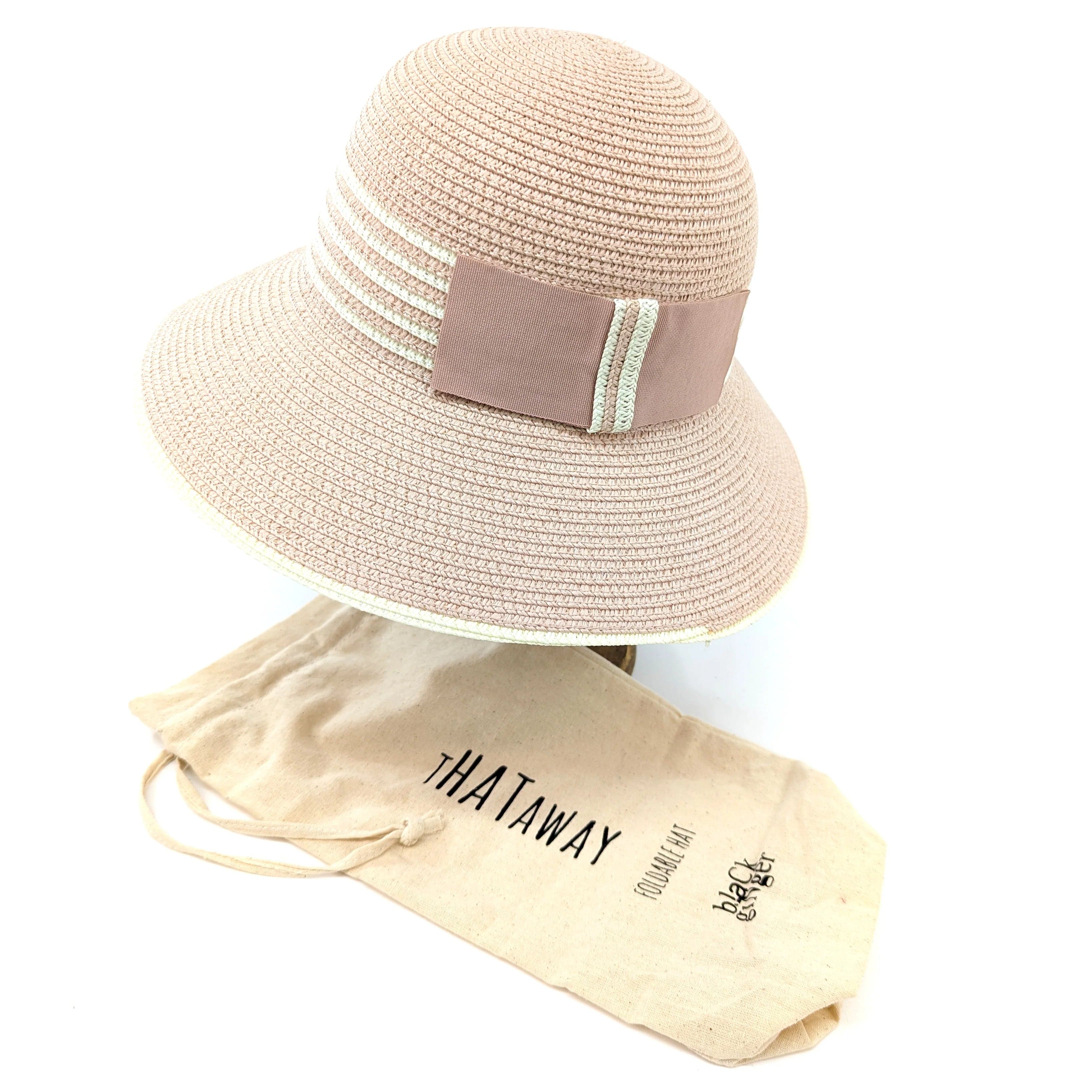 lusciousscarves Ladies Cloche Style Folding Sun Hat Pale Natural with a Stripey Band,