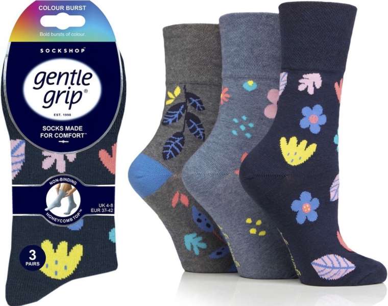 lusciousscarves Ladies Colour burst Gentle Grip Non Binding Honeycomb Loose Top Socks UK 4-8 by Sock Shop - 4342-255