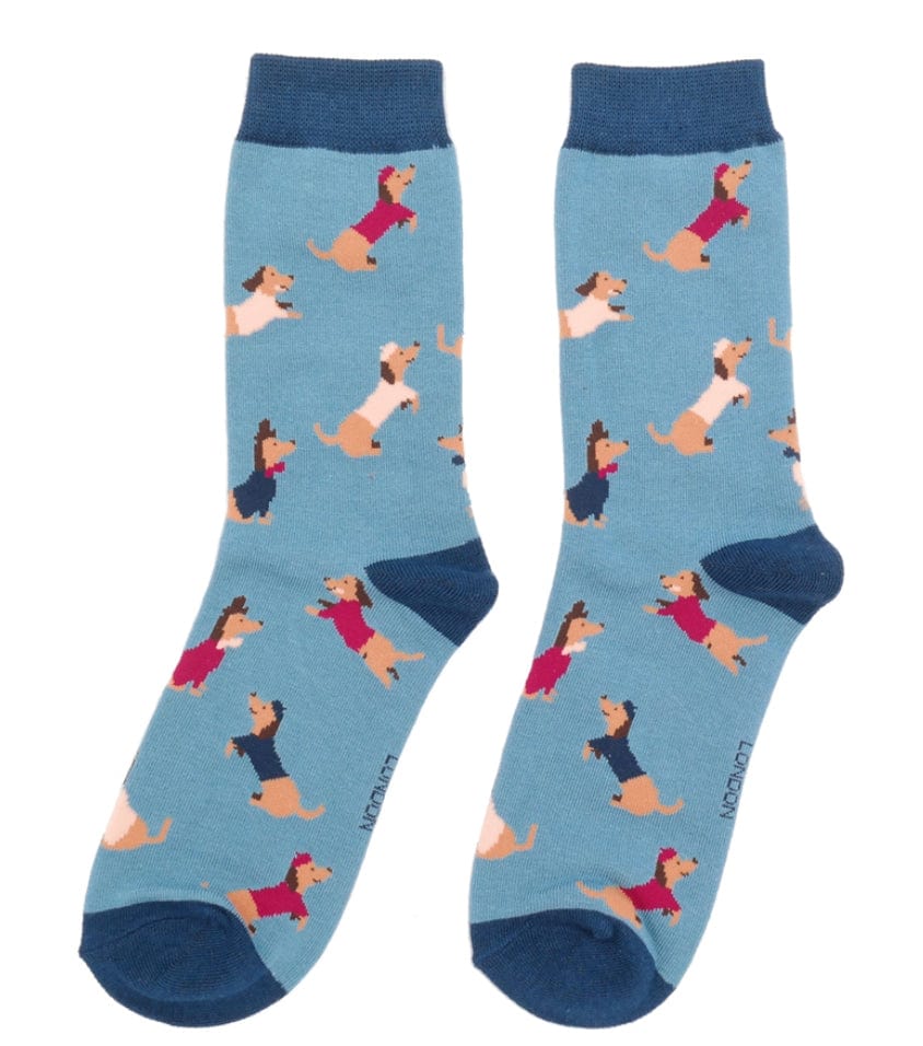 lusciousscarves Ladies Dachshund Bamboo Socks, Miss Sparrow, Blue