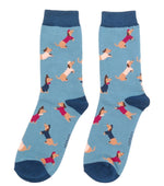 Load image into Gallery viewer, lusciousscarves Ladies Dachshund Bamboo Socks, Miss Sparrow, Blue
