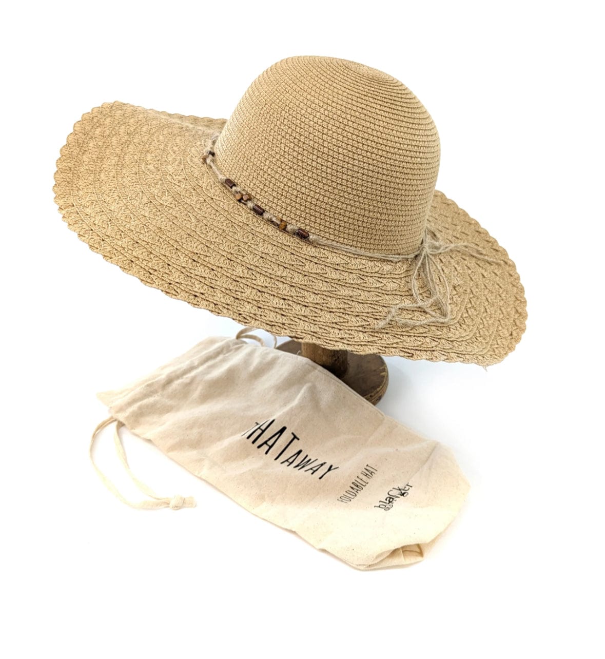 Ladies Dark Natural Wide Brim Packable Foldable Sunhat