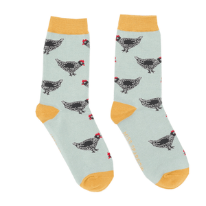 lusciousscarves Ladies Duck Egg Bamboo Socks, Hens Design, Miss Sparrow