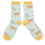 Load image into Gallery viewer, lusciousscarves Ladies Duck Egg Bamboo Socks with a Cats Design , Miss Sparrow
